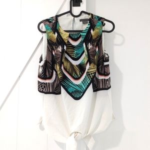 Suzy Shier Palm Leaf Sleeveless Blouse XS